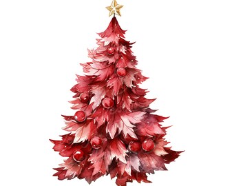 Christmas Tree Clip Art | Red Christmas Tree PNG | Watercolor Christmas Tree Sublimation | Christmas PNG