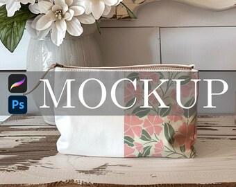 Zipper Pouch Mockup, Procreate and Photoshop Mockup, Surface Pattern Mockup, Smart Object Mockup, Textile Mockup, Farmhouse Style Mockup