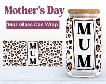 Muttertag Leopard Herz 16 Unze Glasdose Wrap SVG (Digital Download)