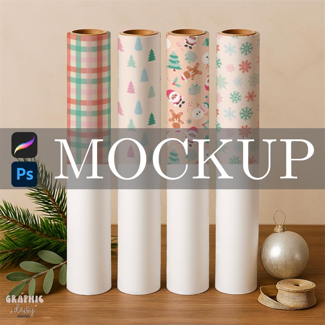 Object Show Paper Rool Wrapping Paper Rolls Mockup for Procreate and Photoshop: Surface ...