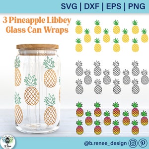 Pineapple Glass Can SVG Bundle | Summer Libbey Cup Wrap | Pineapple SVG | Glass Can Wraps | Glass Wrap Designs | 16 oz Libbey Glass SVG