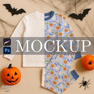Kids Halloween PJ Mockup for Procreate and Photoshop, Surface Pattern Smart Object Mockup