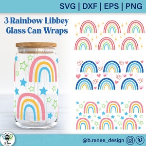 Rainbow Glass Can SVG Bundle | Enveloppement de coupe Libbey arc-en-ciel | Arc-en-ciel SVG | Emballages de canettes en verre | Conceptions d’emballage en verre arc-en-ciel | Verre Libbey SVG de 16 oz