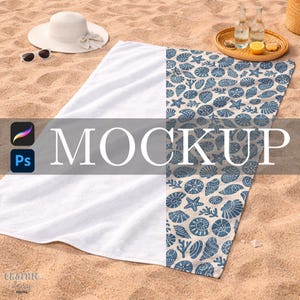 Beach Towel Mockup for Surface Patterns: Procreate and Photoshop Smart Object Files, Coastal Summer Mockup