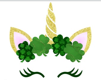 St. Patrick's Day Einhorn PNG: Kleeblatt Design für Sublimation (Digitaler Download)