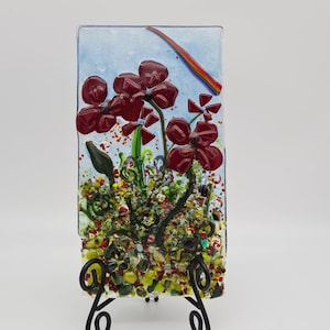 Fused Glass Poppy Field Panel Large Cornish Glass Handmade Beautiful Décor Made to Order Colours and Theme to Choose Custom