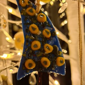 Fused Glass Christmas Ornament, Hanging Abstract Christmas Tree, Handmade Cornish Glass Decoration Home décor  Bespoke  Unique and Gorgeous
