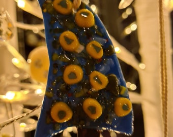 Fused Glass Christmas Ornament, Hanging Abstract Christmas Tree, Handmade Cornish Glass Decoration Home décor  Bespoke  Unique and Gorgeous