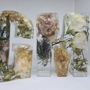 Preservación de flores en letras de resina, grande 4.5 "11.5cm hecho a pedido relleno personalizado de temporada, cenizas de boda, resina de calidad, regalo perfecto