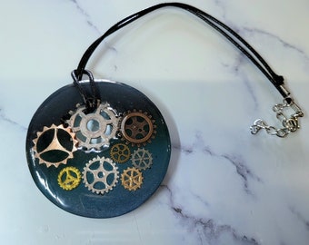 Polymer Clay Statement Pendant, Doughnut Clockworks , Adult Fidget Busy Hands Necklace Handmade DAK studio Marked & Certified