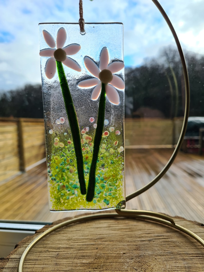 Fused Glass Hanging Floral Suncatcher Sun Catcher Ashes Etsy UK