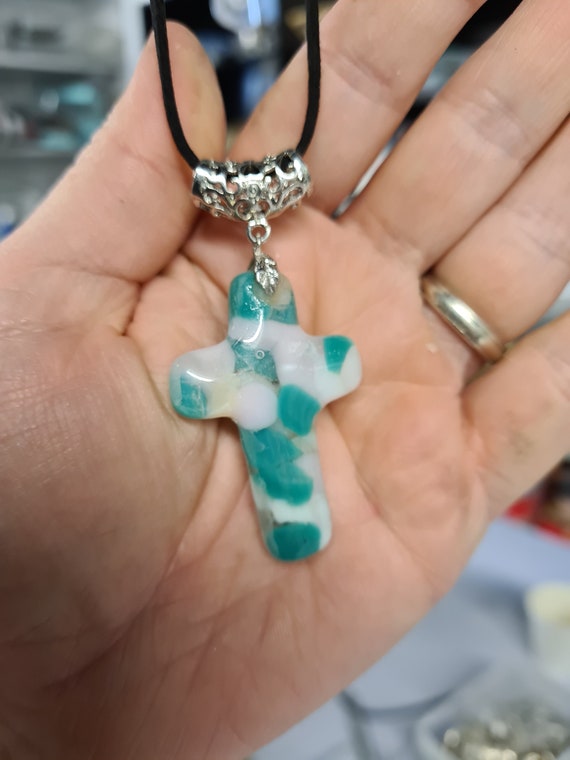 Glass cross pendant deals