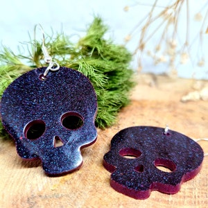 Scull Earrings Purple Resin Art Earrings Funky Jewellery Fancy Dress Handmade Amazing Gift