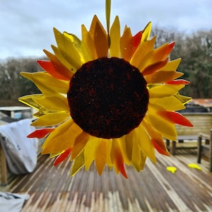 Fused Glass Sunflower Sun Catcher Large and Gorgeous Ornament Hanging Handmade Cornish Glass Made to Order 18cm