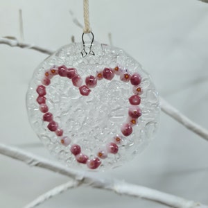 Fused Glass Heart, Mini Flowers Pink Sun Catcher, Hanging, Handmade, Beautiful Décor, Made to Order Colours and Theme to Choose Custom