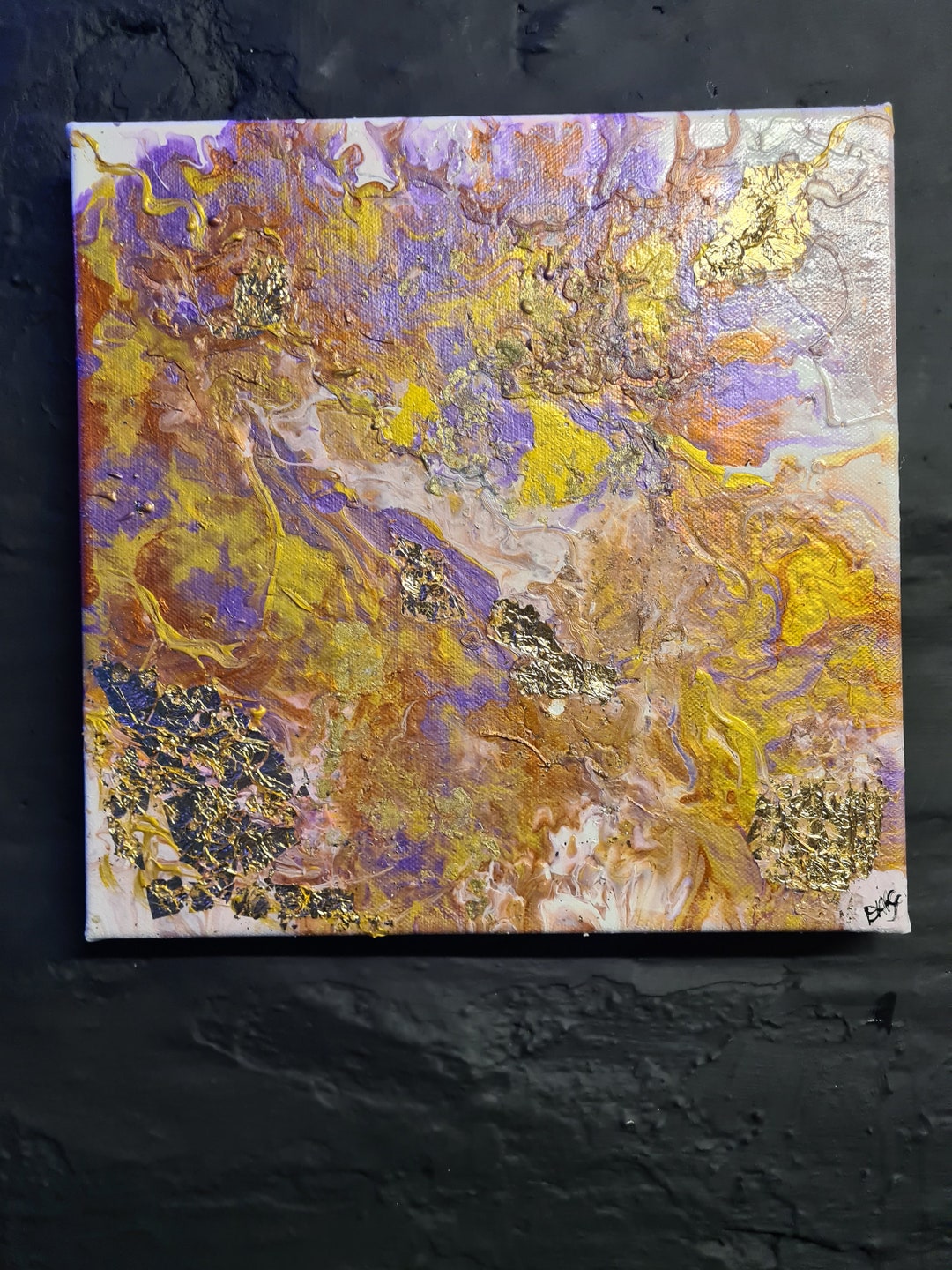 抽象アクリル画 金箔アート 抽象画「No.009」アクリル画 金箔 S0号 秋 インテリア 絵画