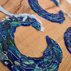 Fused Glass 11cm Sea Wave, Sun Catcher Hanging decoration Sculpture. Décor Made to Order Choose, Custom Made