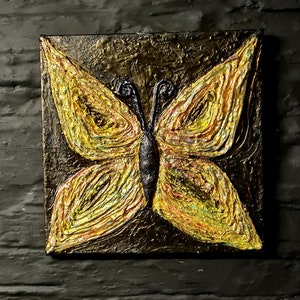 Fluid Art Butterfly Painting, Mix Media, Iridescent Sculpture Deep texture Acrylic Original Canvas