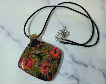 Floral Nature Inspired Pendant Polymer Clay Adult Fidget Busy Hands Necklace Handmade DAK studio Marked & Certified