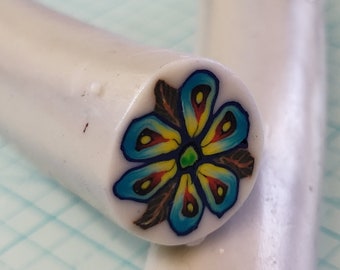 Polymer Clay Cane Flower Cane Peacock Blue Yellow Flower Raw Unbaked Cane Jewellery Crockery Projects