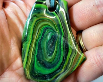 Nature Green Inspired Swirl Statement Pendant Polymer Clay Adult Fidget Busy Hands Necklace Handmade DAK studio Marked & Certified