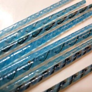 Twisted Ribbon Cane, Blue Vitrigraph Mixed Pattern Fused Glass 90COE Shades Of Blues Mix 50 grams Multi Projects Abstract Glass Projects