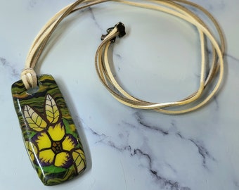 Nature Green Floral Inspired Pendant Polymer Clay Adult Fidget Busy Hands Necklace Handmade DAK studio Marked & Certified