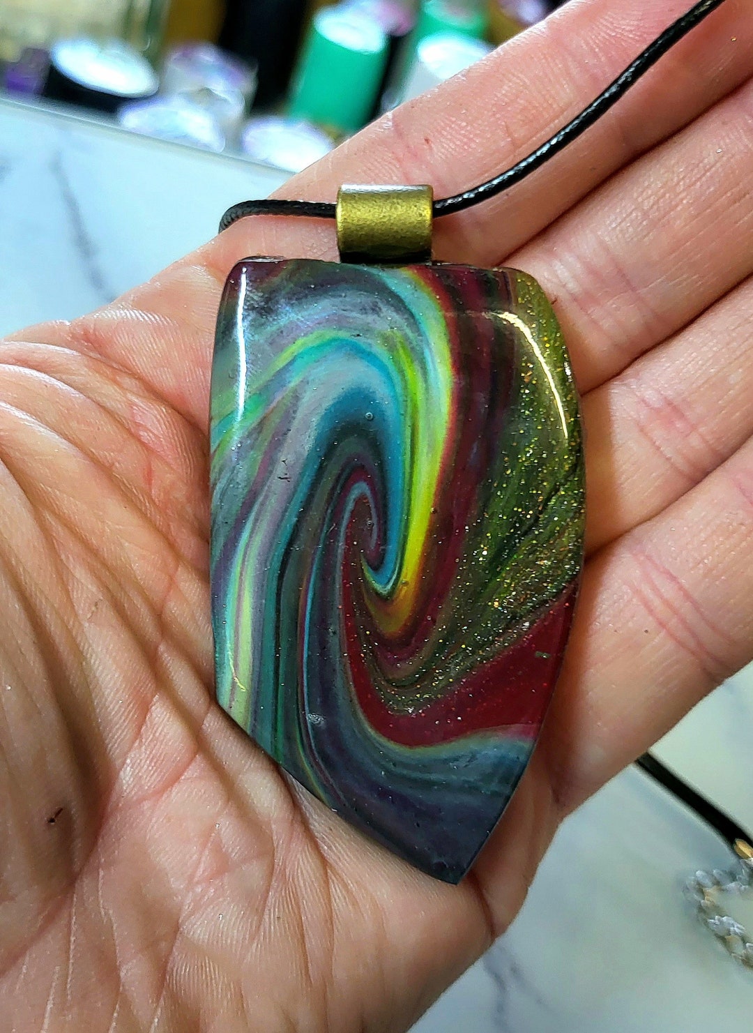 Abstract Swirl Pendant Polymer Clay Adult Fidget Busy Hands Necklace ...