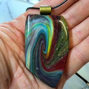 Abstract Swirl Pendant Polymer Clay Adult Fidget Busy Hands Necklace Handmade DAK studio Marked & Certified