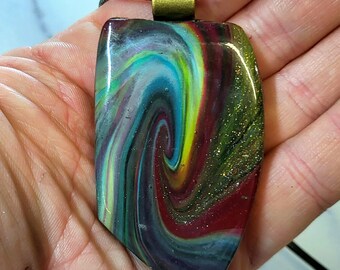 Abstract Swirl Pendant Polymer Clay Adult Fidget Busy Hands Necklace Handmade DAK studio Marked & Certified