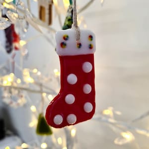 Christmas Stocking Fused Glass Ornament Hanging Christmas Tree Decoration Home Décor, Bespoke, Unique and Gorgeous