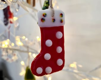 クリスマスストッキング フューズドガラスオーナメント 吊り下げクリスマスツリーデコレーション ホームデコレーション オーダーメイド ユニークでゴージャス