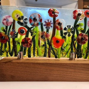 Fused Glass Meadow Large 15x30cm Abstract Flower Meadow  White Background Panel  Décor Flower Field Theme Custom Handmade to Order Available