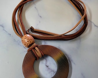 Polymer Clay Statement Pendant, Doughnut Tiger Eye Style , Adult Fidget Busy Hands Necklace Handmade DAK studio Marked & Certified