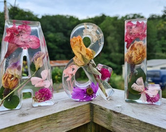 Large Resin Letters, 4.5" Made to Order, Seasonal flowers, Custom Filled, Wedding Flowers, Ashes, Objects, Best Quality Resin, Perfect Gift