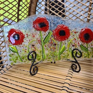 Poppy Glass Panel Wavy Organic Top Panel Large Cornish Glass Handmade Beautiful Décor Made to Order Colours and Theme to Choose Custom