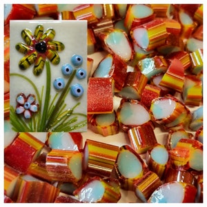 Flower Petal Murrine Multicolour Beautiful Unique Vitrigraph Fused Glass Slices 90COE 25 grams Bullseye Projects Sun Catchers Jewellery