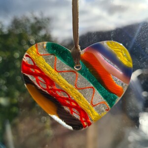 Heart Sun Catcher, Ornament, Fused Glass, Chunky Hanging Decoration, Handmade, Cornish Glass,  Beautiful Décor