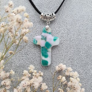 Fused Glass Cross Pendant Glass Necklace Perfect Christian Gift Handmade Cornish Glass