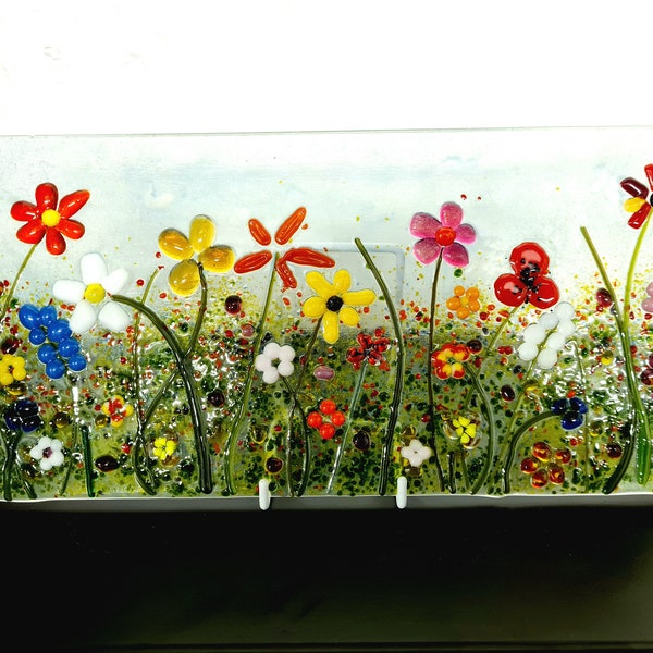 Fused Glass Meadow Large 15x30cm Flower Field Panel Light Candle Shield Décor Subtle Flower Field Theme Custom Handmade to Order Available