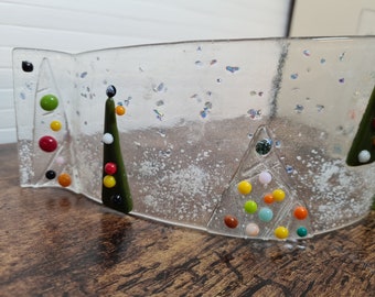 Christmas Fused Glass Curve, Large Candle/Tealight Holder Candle Holder Décor Piece Made to Order Colours to Choose Custom Made