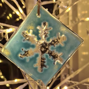 Fused Glass Snowflake Ornament Hanging Christmas Tree Decoration Home Décor, Bespoke, Unique and Gorgeous