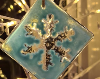 Fused Glass Snowflake Ornament Hanging Christmas Tree Decoration Home Décor, Bespoke, Unique and Gorgeous
