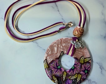 Polymer Clay Jewellery Statement Pendant Doughnut Floral Style Adult Fidget Busy Hands Necklace Handmade DAK studio Marked & Certified