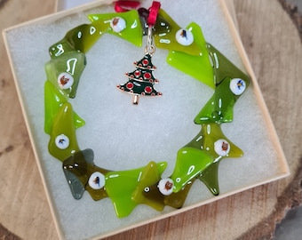 Christmas Wreath Fused glass Handmade Decorations Ornament Christmas Tree Hanging Decorations With Trinket Home Gift Décor