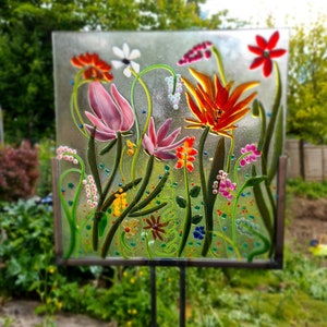 Large Fused Glass 30x30cm Floral Glass Panel, Light, Perfect for Your Garden, Light Shield Candle Screen, Unique Made to Order Choose Custom
