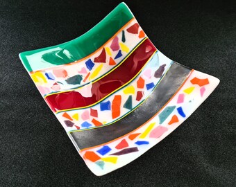Miska ze szkła topionego, abstrakcyjne naczynie designerskie, wielokolorowa duża szklana miska, naczynie na przekąskę z owocami, duży element dekoracyjny, wykonany na zamówienie, wybierz, wykonany na zamówienie