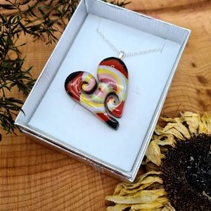 Fused Glass Heart Pendant Necklace With Swirl  Handmade Glass Art Snake Chain Multicoloured Perfect Gift Handmade With Love and Care