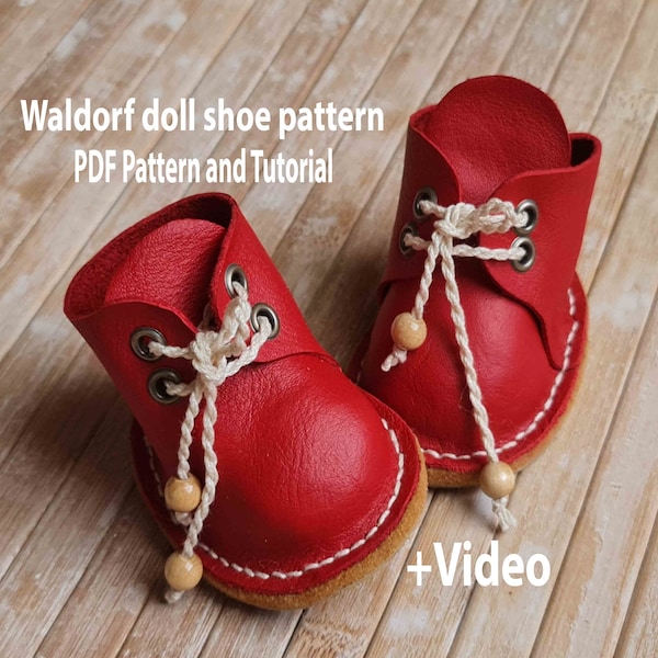 Patron de chaussures de poupée et tutoriel pour poupée d'inspiration waldorf de 40 cm (15") avec une longueur de pied de 6,5 cm (2,6")