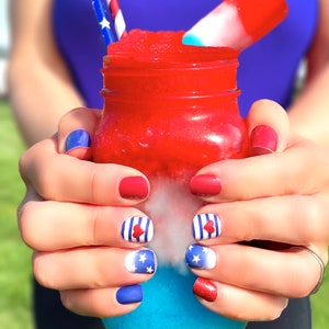 American Heart Nail wraps/ Red White and Blue Nails / 4th of July Nails